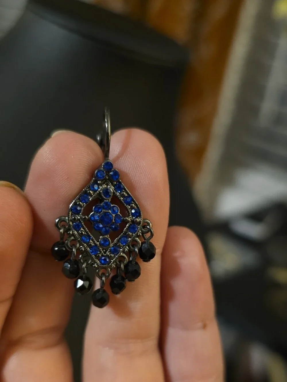 Joan Rivers Classics Collection Blue Crystal Black Bead Chandelier Earrings